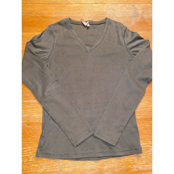 Army Green V Neck Long Sleeve-S - Picture 1 of 3